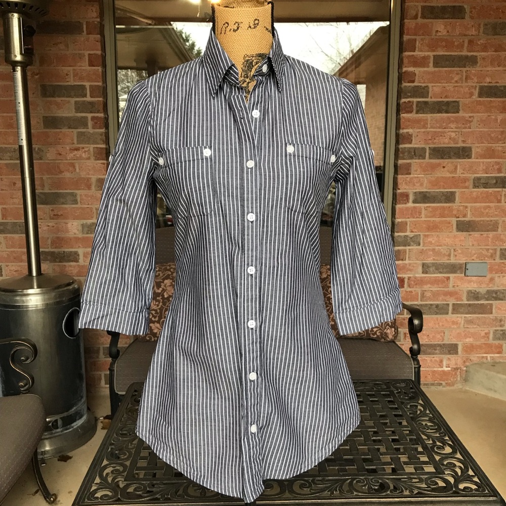 Derek Heart Gray Industrial Striped Button Down, Ticking Small